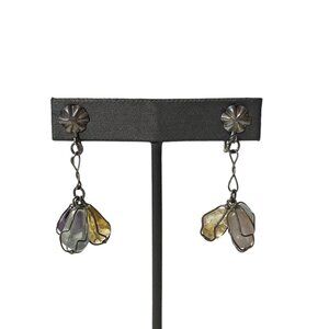 VTG Unmarked‎ Sterling Silver 925 Natural Gemstone Screw Back Dangle Earrings